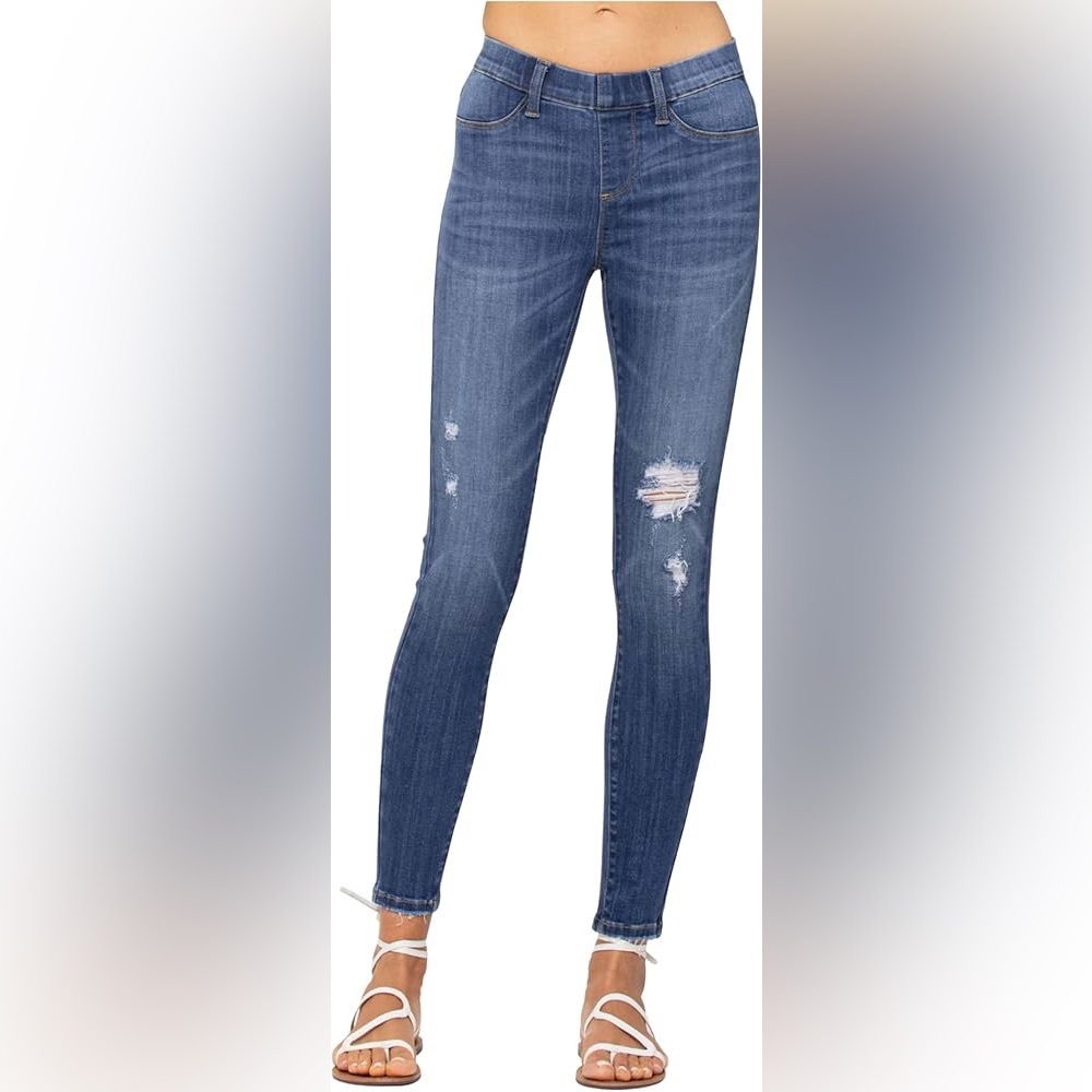 Judy Blue Mid-Rise Destroy Pull-On Skinny Jeggings. Sz 26/3